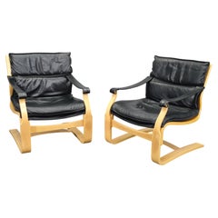 Pair of Leather Lounge Chairs by Åke Fribytter for Nelo Kroken 1960s