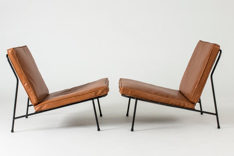 Swedish Pair of Leather Lounge Chairs by Alf Svensson For Sale