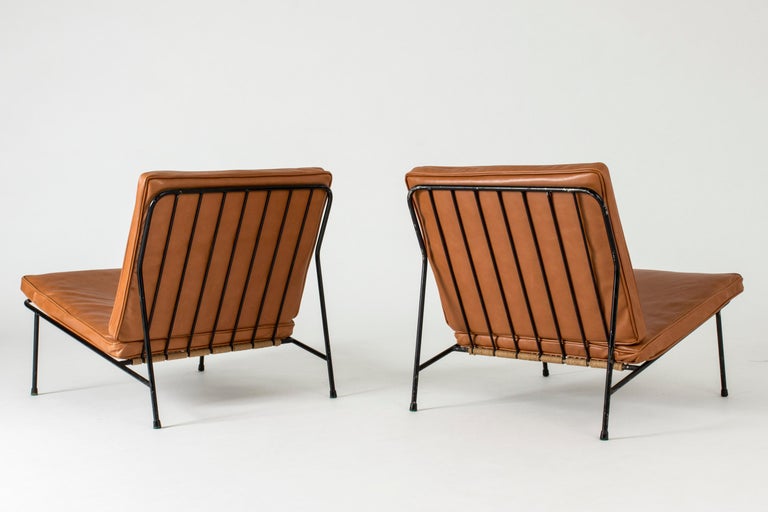 Pair of Leather Lounge Chairs by Alf Svensson In Good Condition For Sale In Stockholm, SE