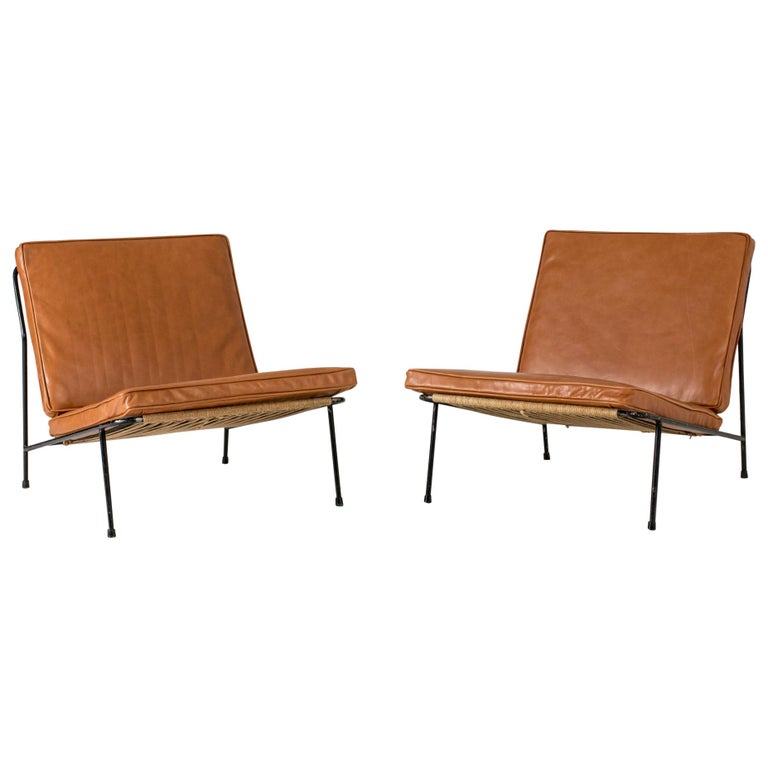 Pair of Leather Lounge Chairs by Alf Svensson For Sale