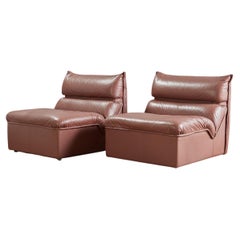 Pair of Leather Lounge Chairs by Guido Faleschini, I4 Mariani for Pace