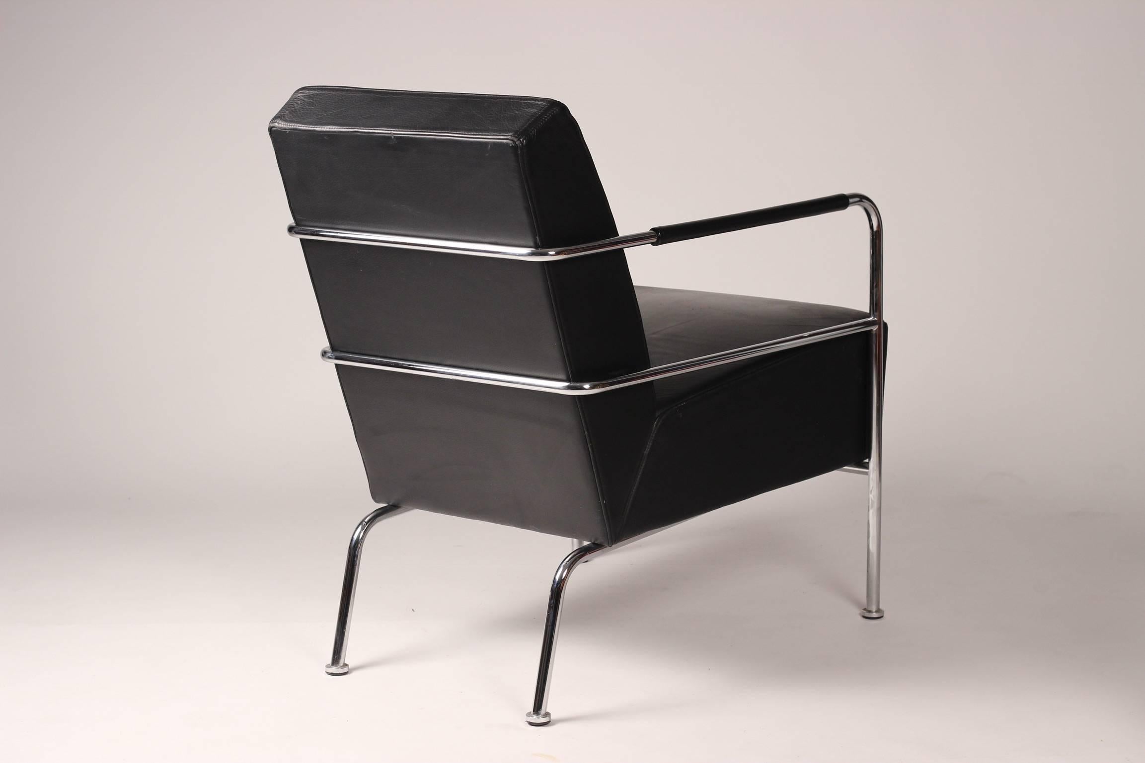 Post-Modern Pair of Leather Lounge Chairs by Gunilla Allard