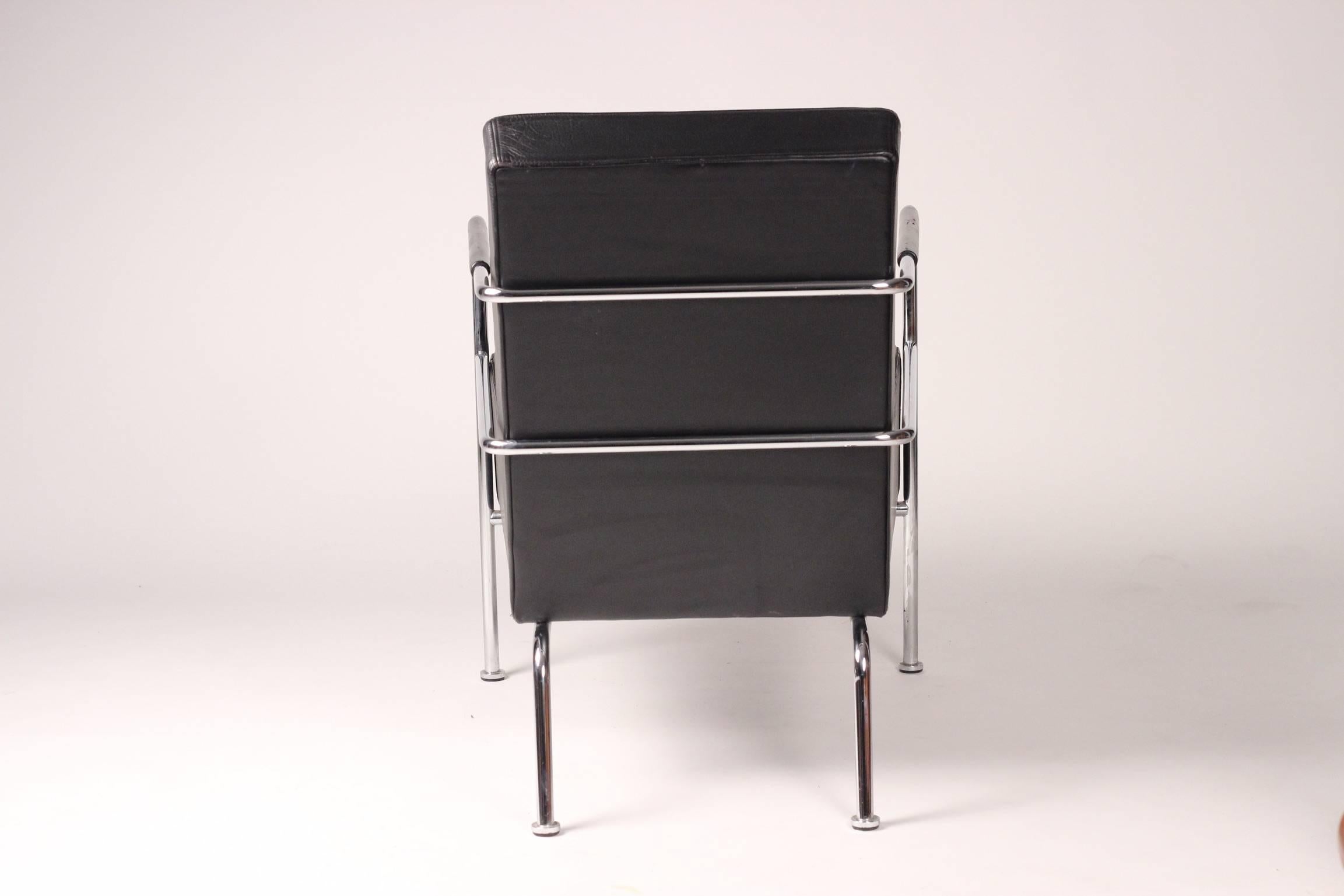 Swedish Pair of Leather Lounge Chairs by Gunilla Allard