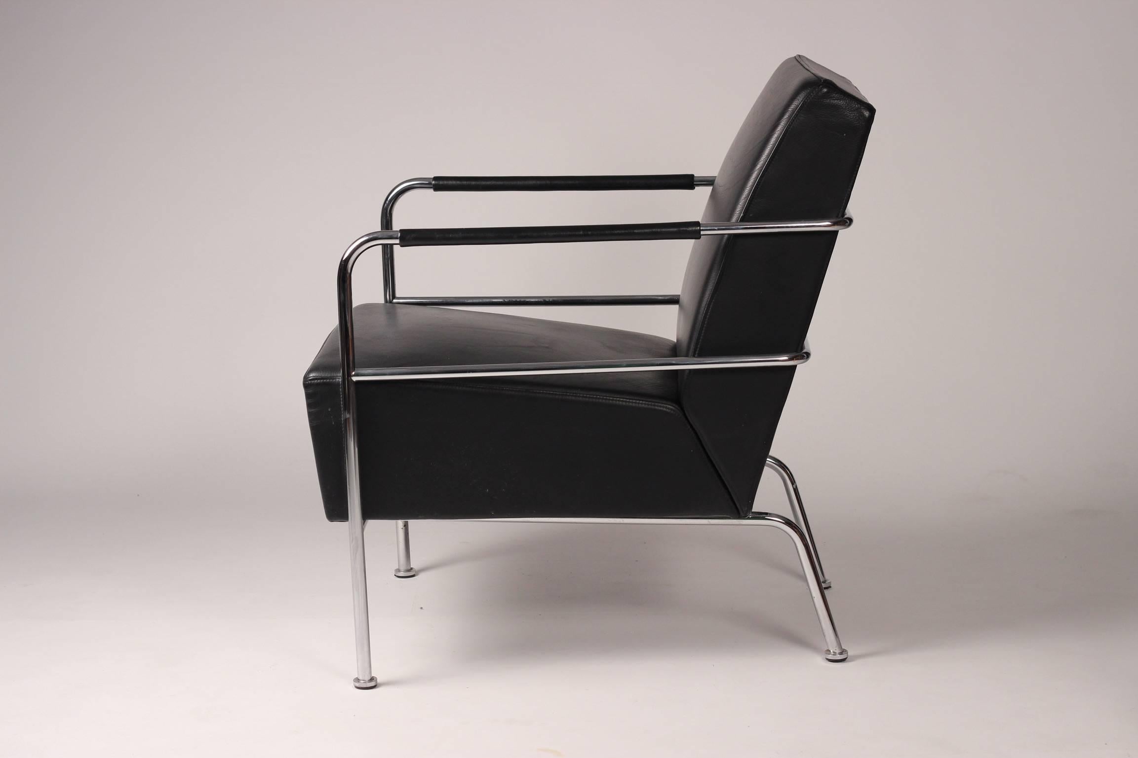 Steel Pair of Leather Lounge Chairs by Gunilla Allard