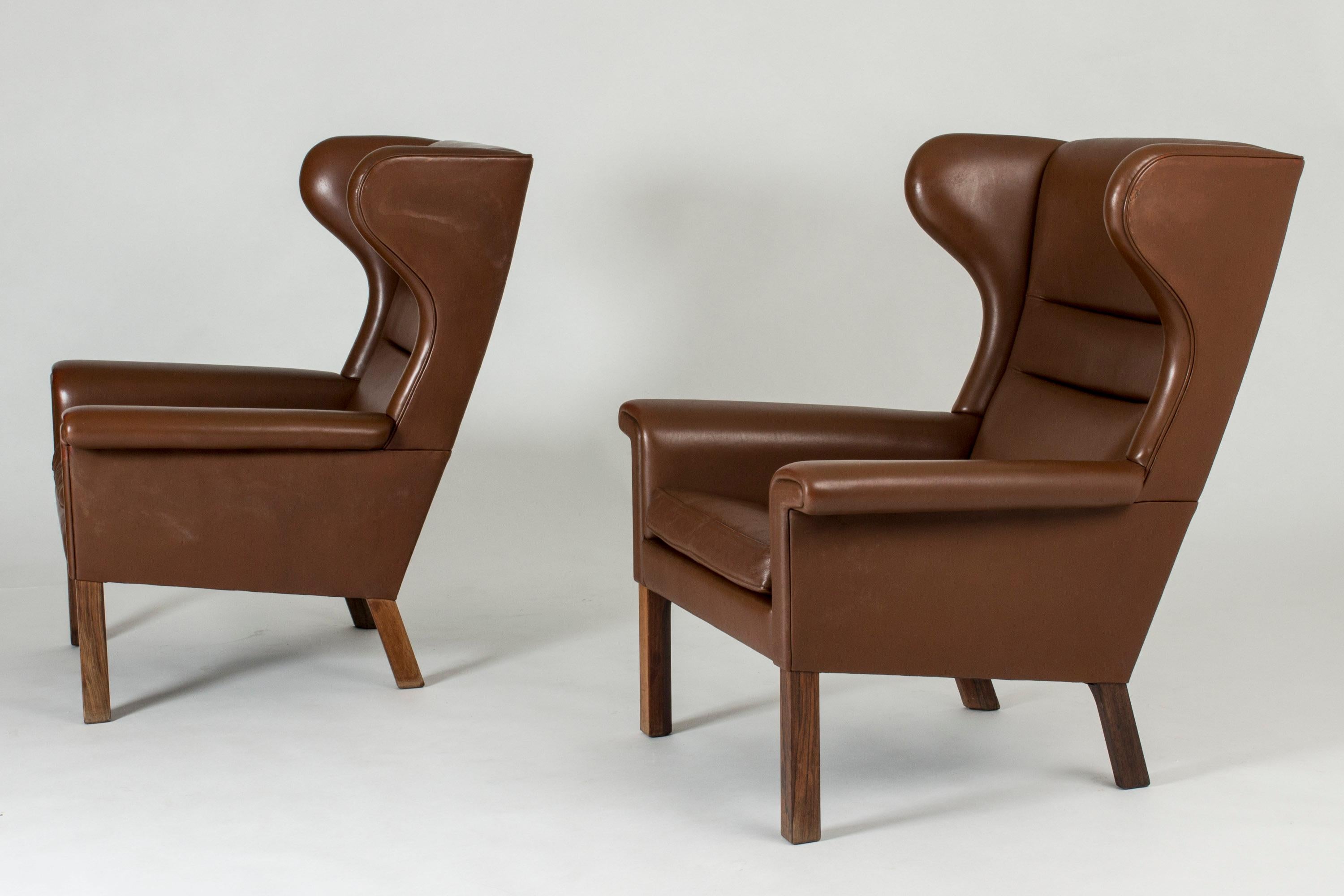 Scandinavian Modern Pair of Leather Lounge Chairs by Hans J. Wegner for AP Stolen