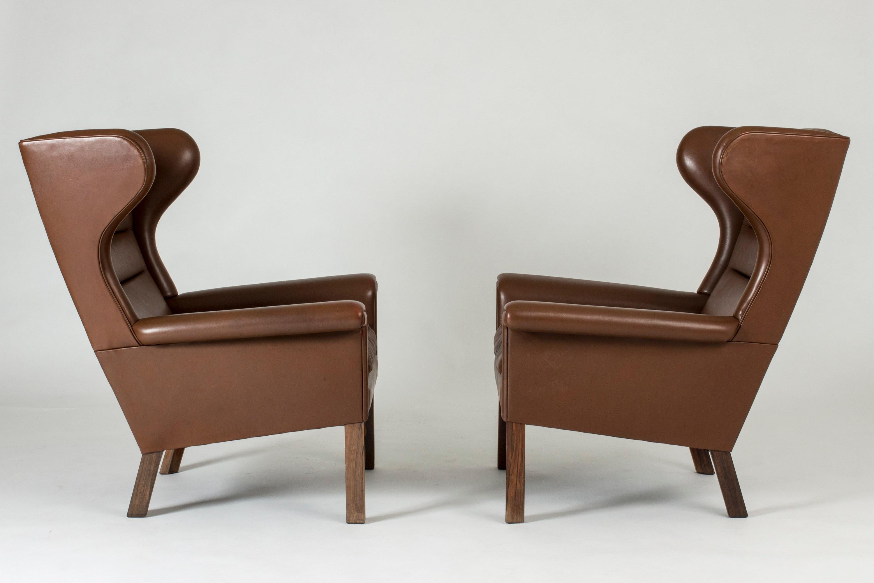 Danish Pair of Leather Lounge Chairs by Hans J. Wegner for AP Stolen