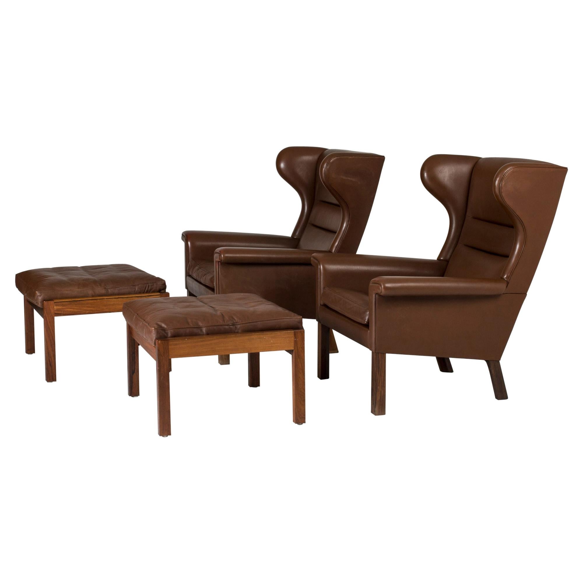 Pair of Leather Lounge Chairs by Hans J. Wegner for AP Stolen