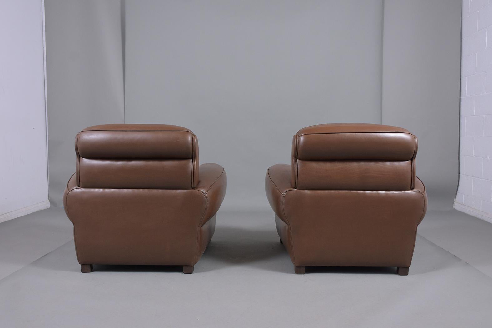 Pair of Brown Leather Art Deco Club Chairs 7