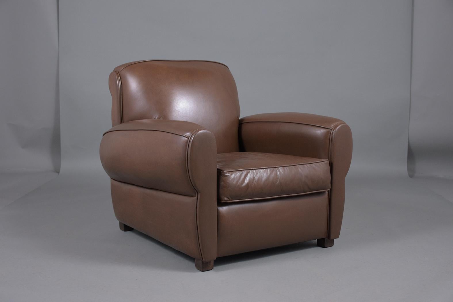 Pair of Brown Leather Art Deco Club Chairs 2