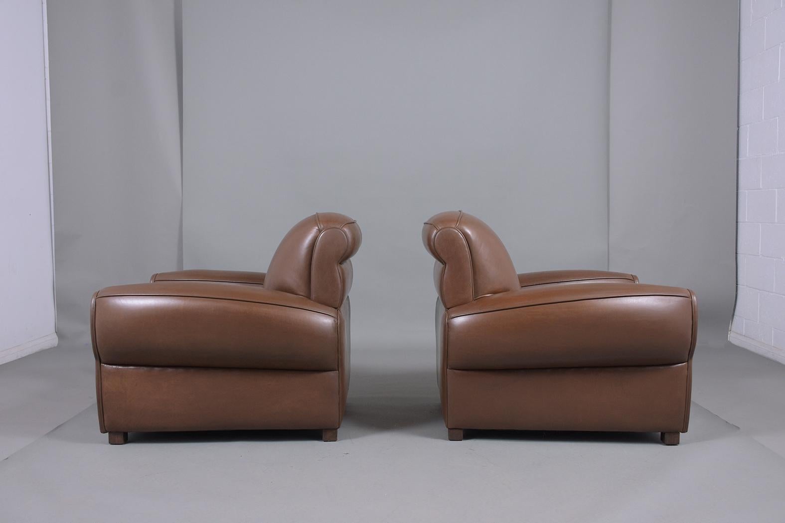 Pair of Brown Leather Art Deco Club Chairs 5