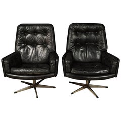 Vintage Pair of Leather Lounge Chairs from Denmark, circa 1970
