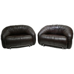 Retro One Leather Lounge Chair in the Style of Gianfranco Frattini for Cassina