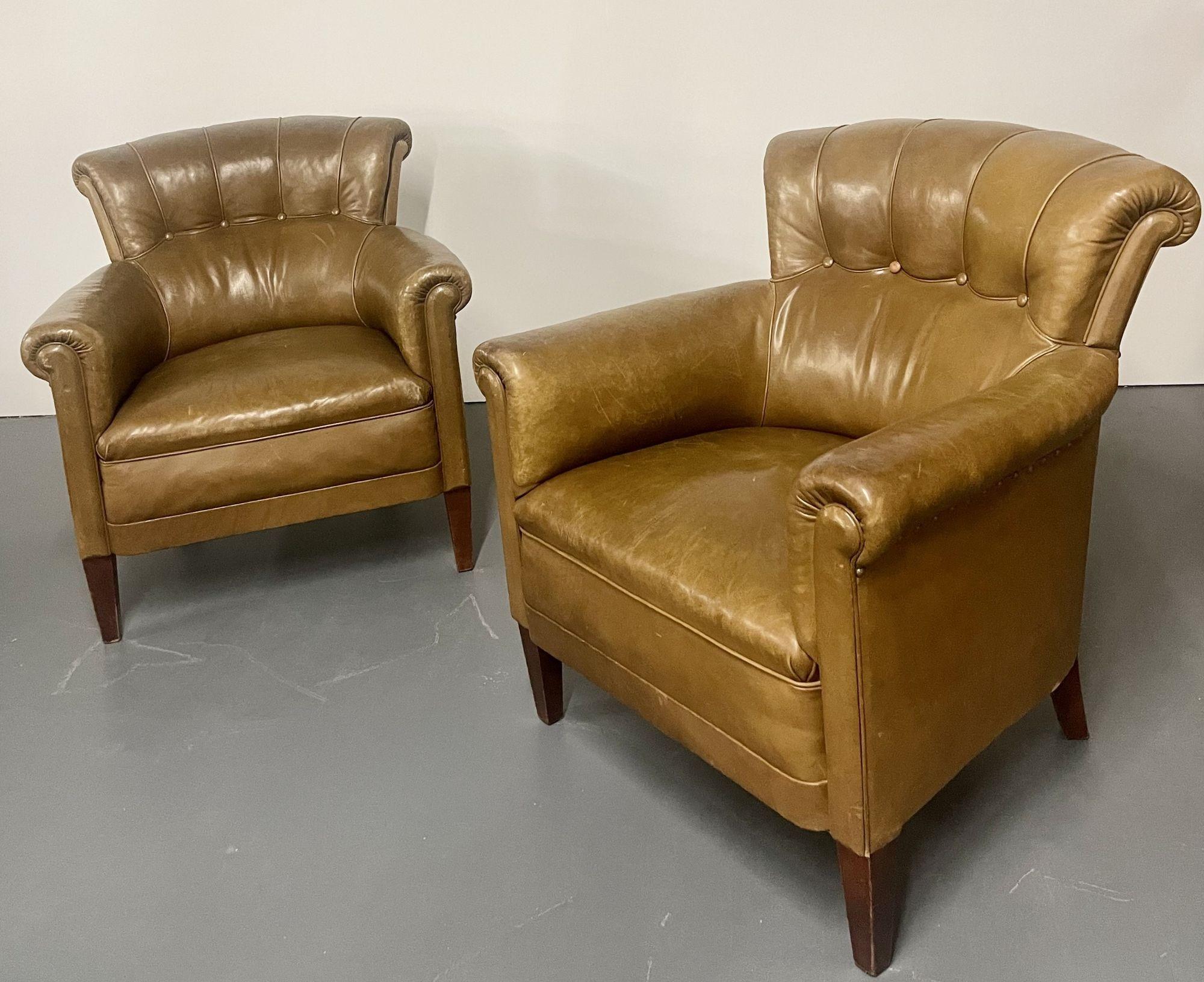 Pair of Leather Lounge Cigar Chairs, Mid 20th Century, Tuffted 5
