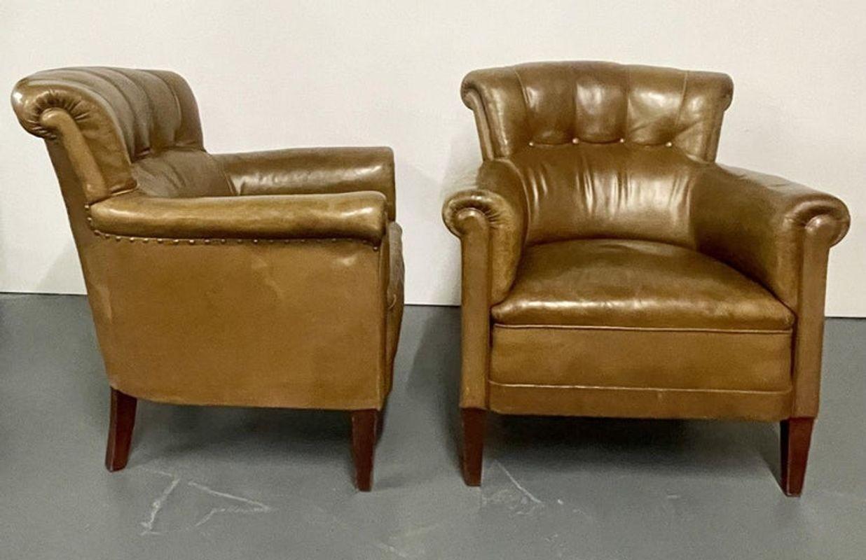 Pair of Leather Lounge Cigar Chairs, Mid 20th Century, Tuffted For Sale 4