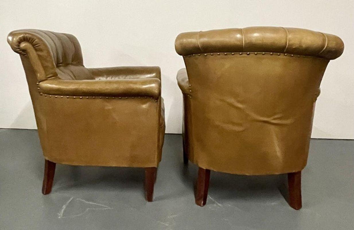 Pair of Leather Lounge Cigar Chairs, Mid 20th Century, Tuffted For Sale 5