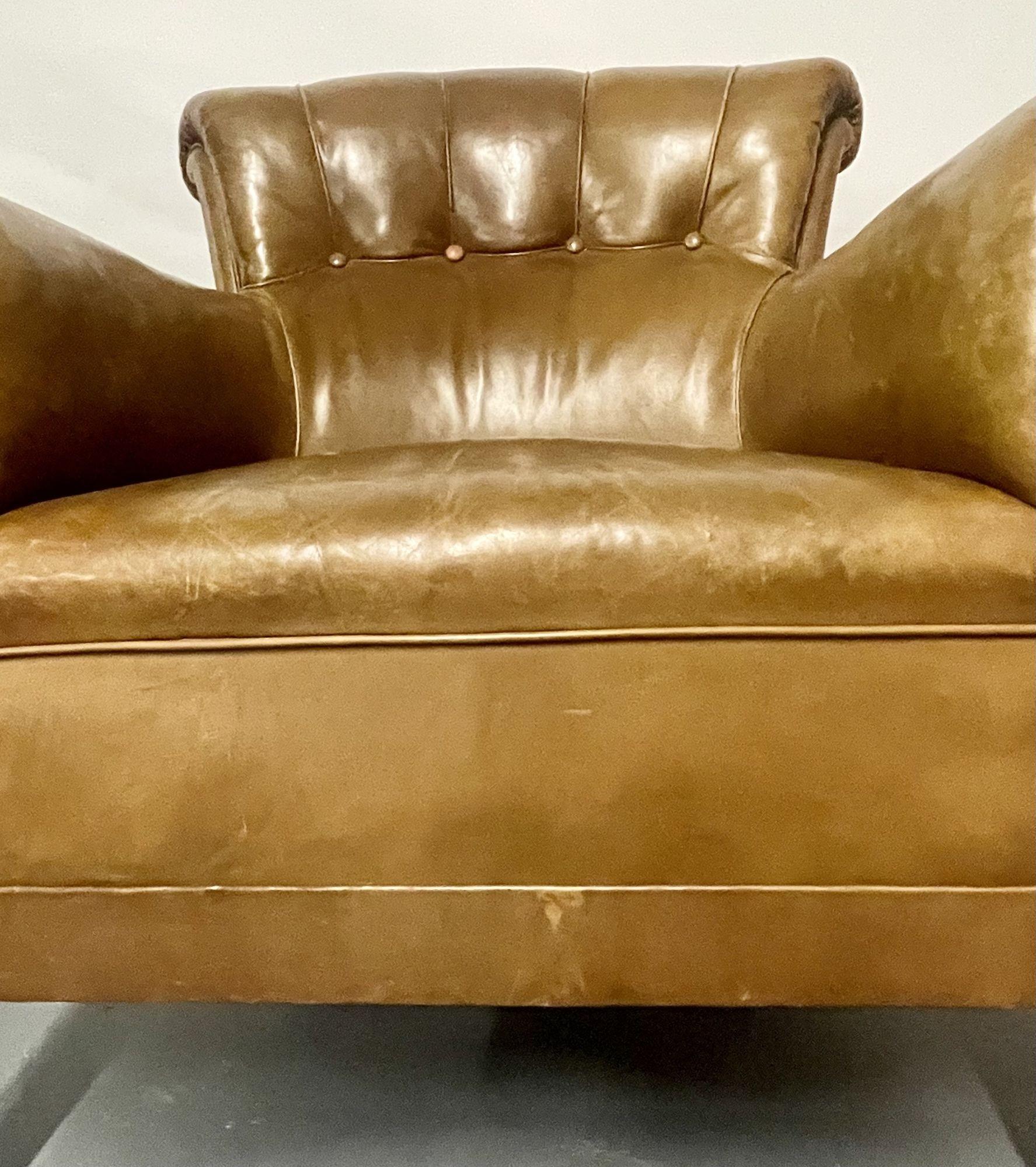 Pair of Leather Lounge Cigar Chairs, Mid 20th Century, Tuffted 9