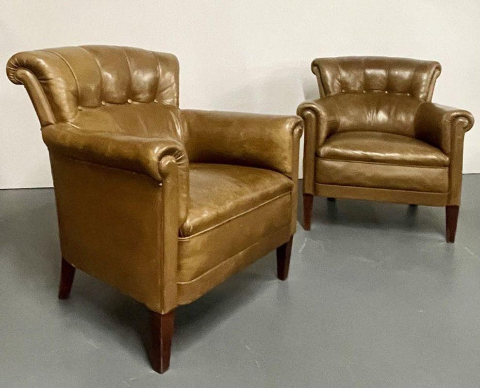 Pair of Leather Lounge Cigar Chairs, Mid 20th Century, Tuffted 7