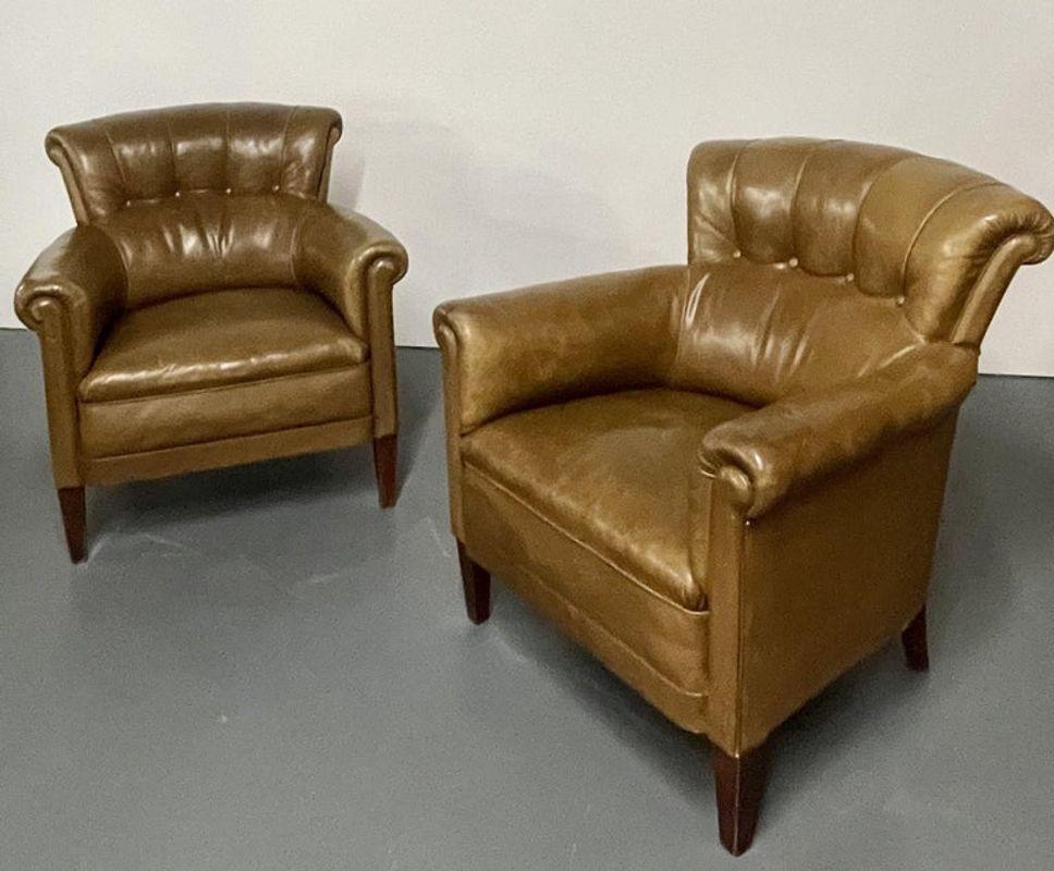 Pair of Leather Lounge Cigar Chairs, Mid 20th Century, Tuffted For Sale 8