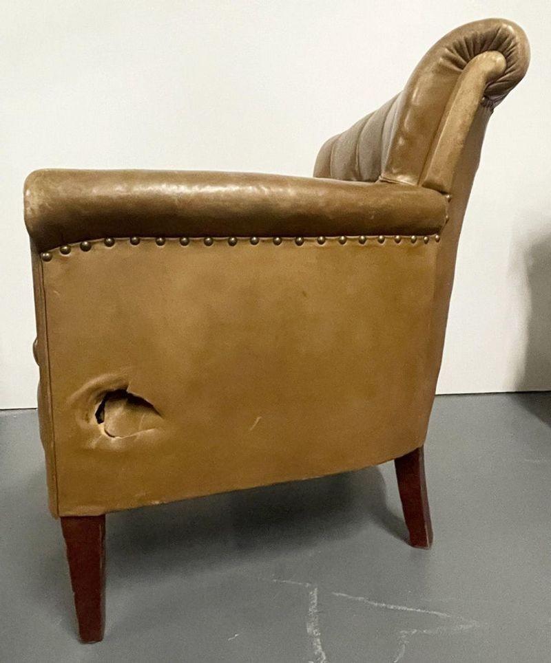 20ième siècle Paire de chaises longues à cigares en cuir, milieu du 20e siècle, matelassées