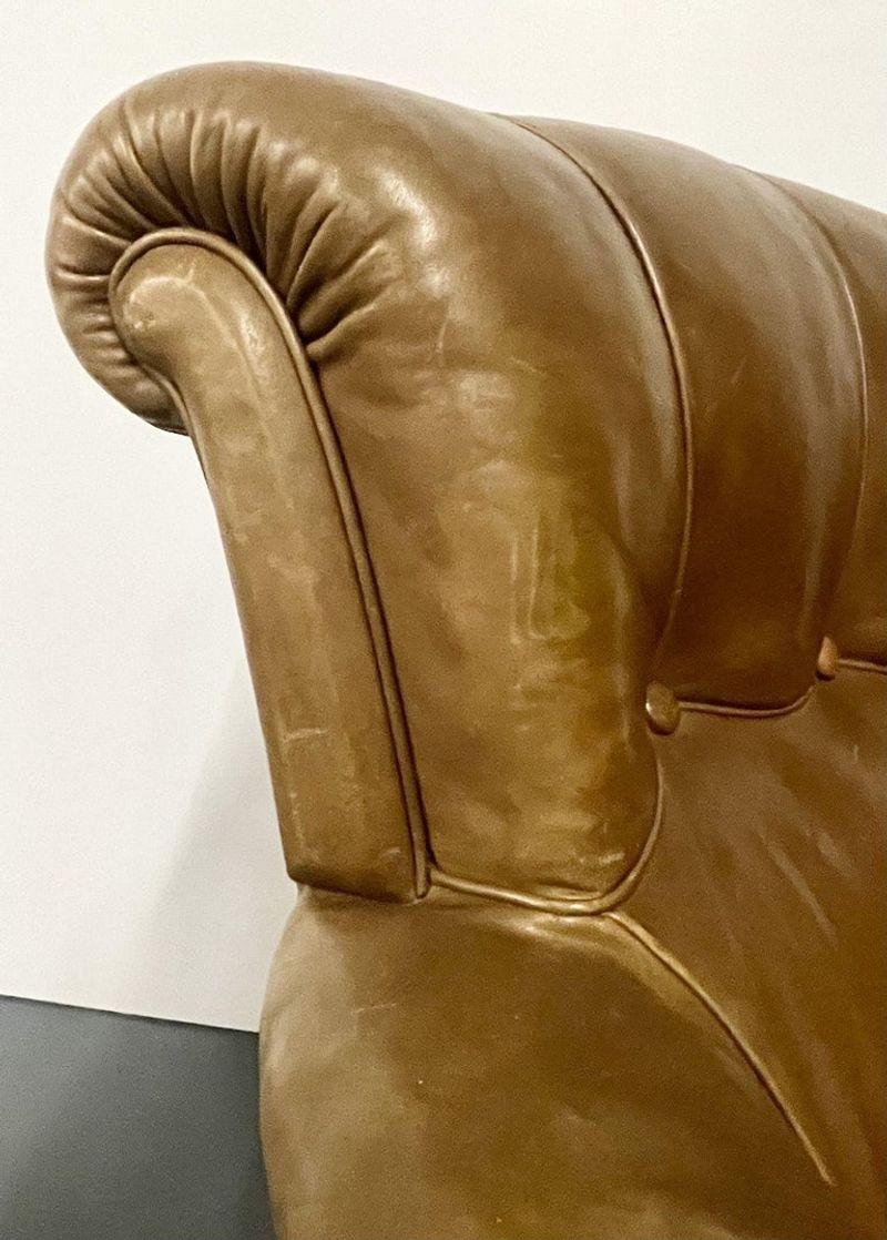 Pair of Leather Lounge Cigar Chairs, Mid 20th Century, Tuffted For Sale