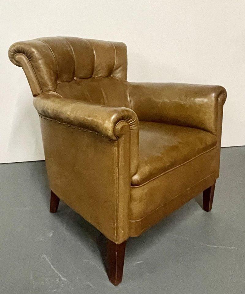 Pair of Leather Lounge Cigar Chairs, Mid 20th Century, Tuffted 1
