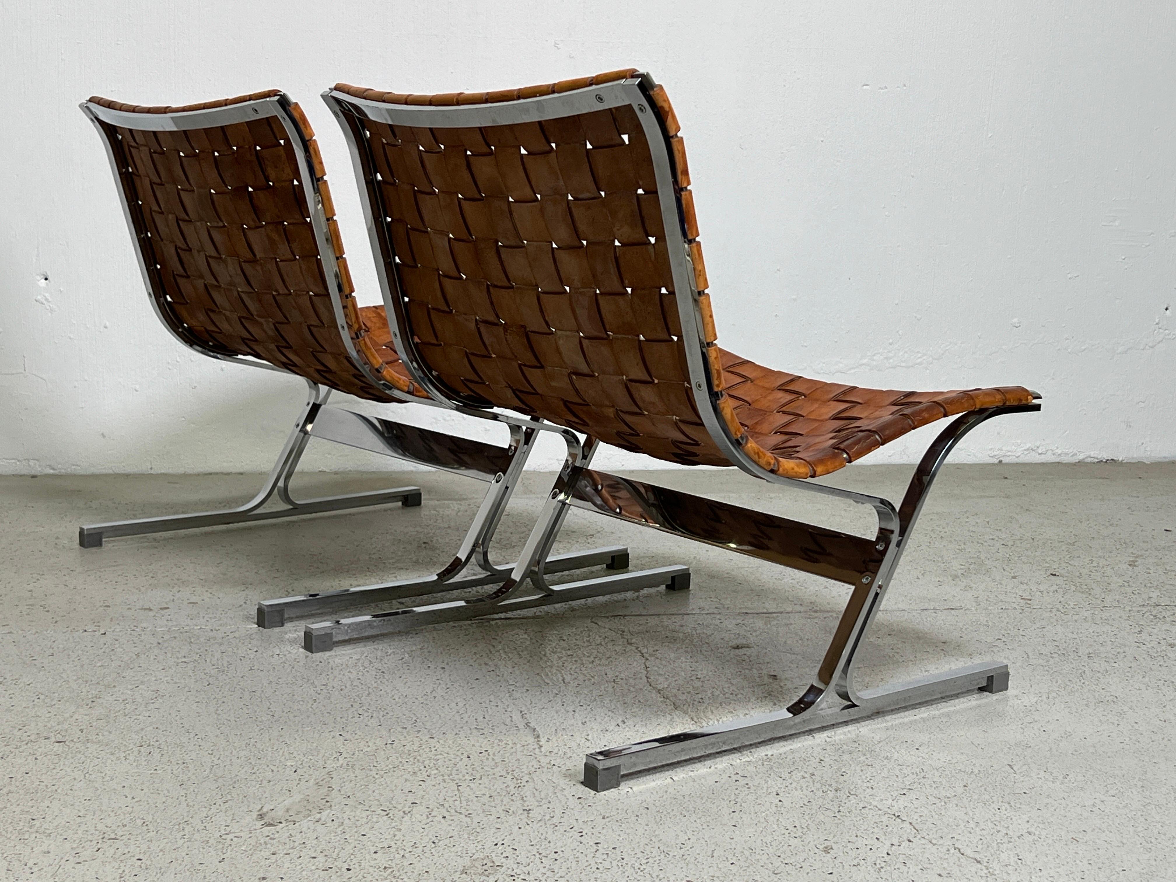 Pair of Leather 'Luar' Lounge Chairs by Ross Littell  12