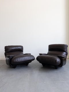 Pair of Leather Marsala Lounge Chairs by Michel Ducaroy for Ligne Roset