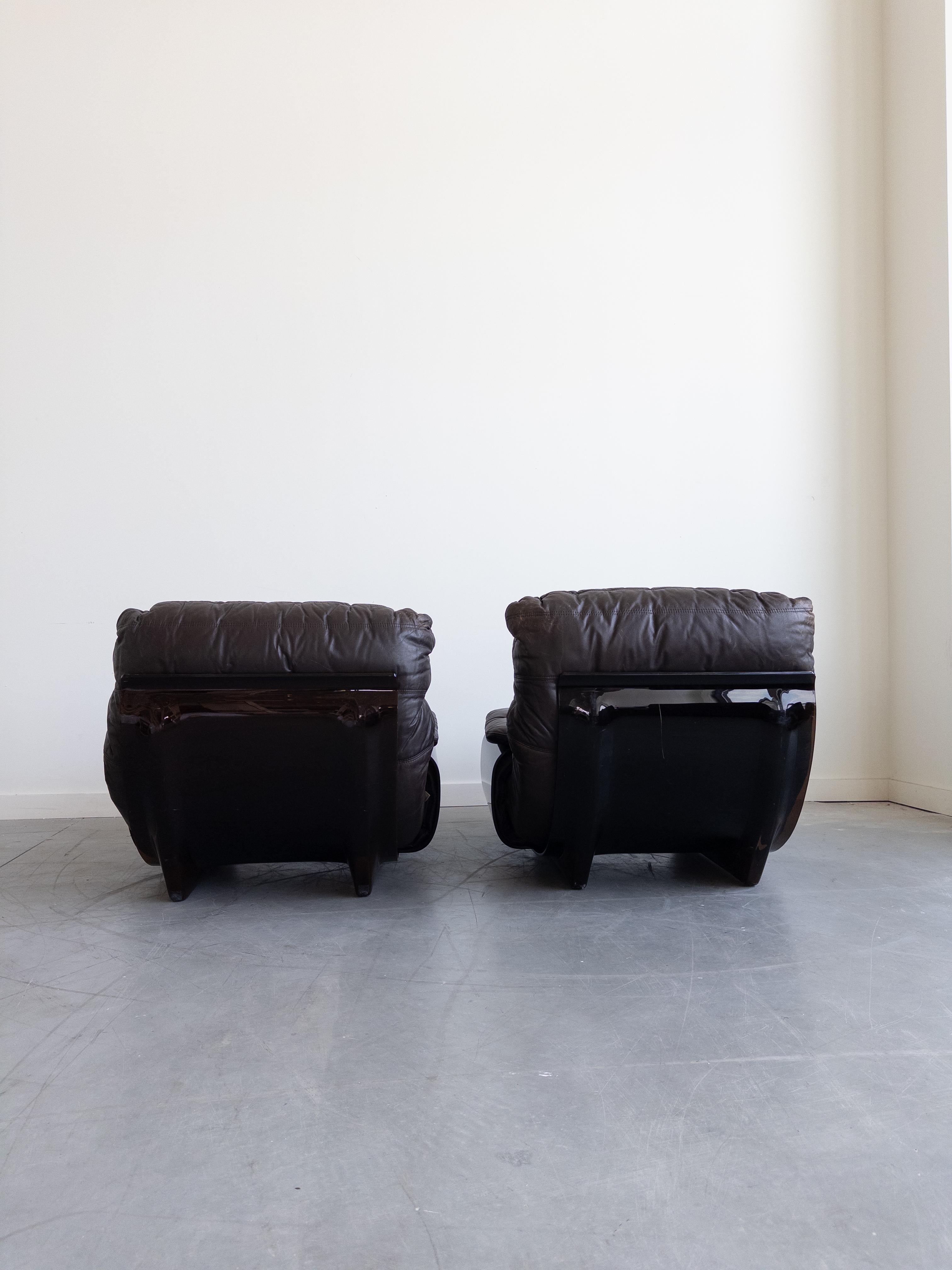 Paar Marsala-Loungesessel aus Leder von Michel Ducaroy für Ligne Roset, Paar (Französisch) im Angebot