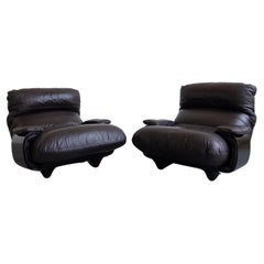 Pair of Leather Marsala Lounge Chairs by Michel Ducaroy for Ligne Roset