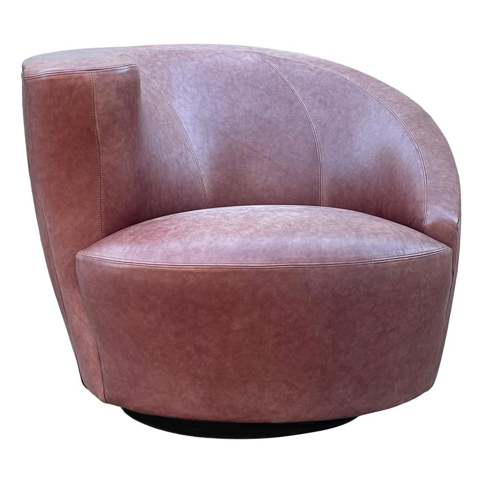 Mid-Century Modern Pair of Leather Mid Century Modern Swivel Lounge Chairs by Vladimir Kagan 