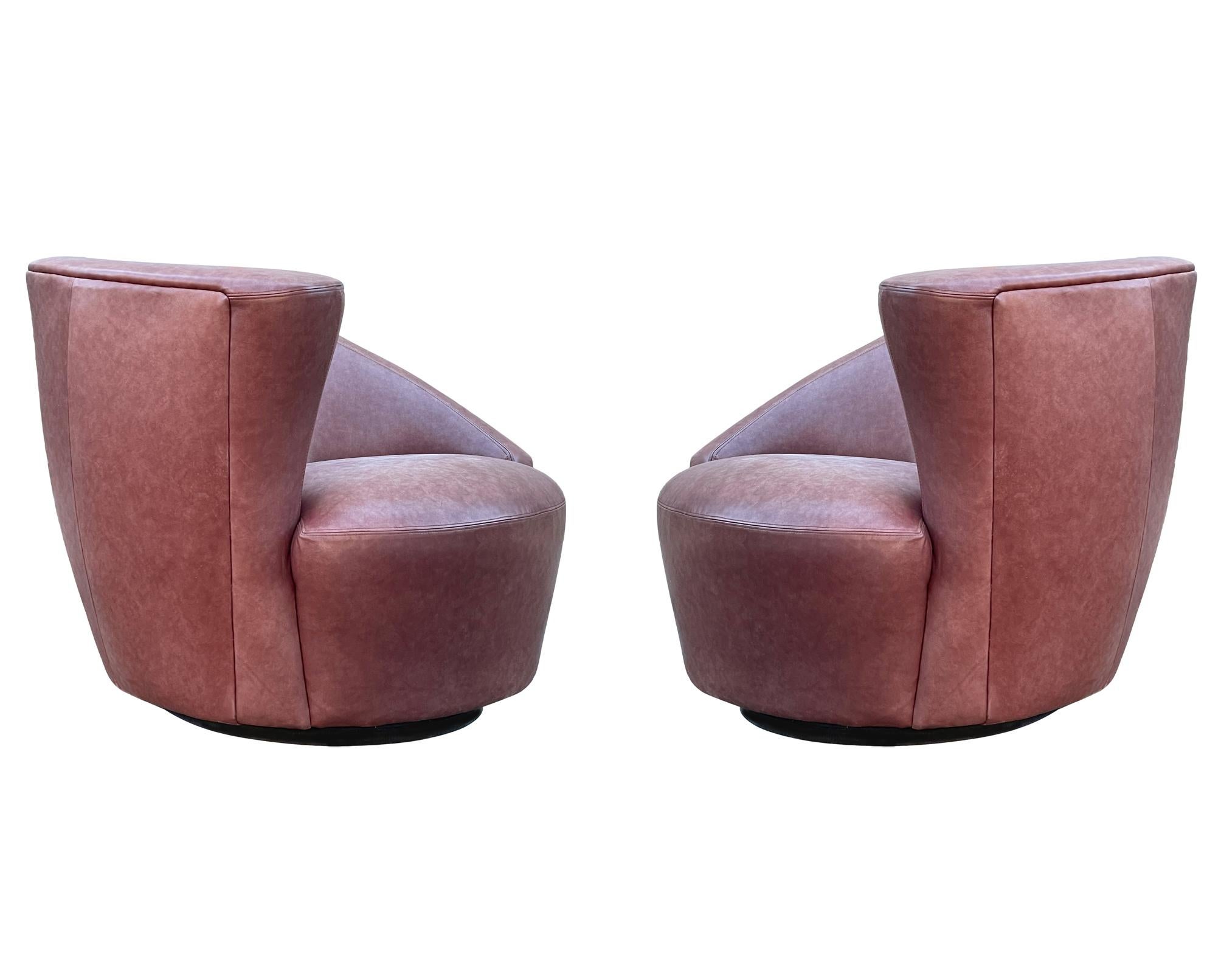 Pair of Leather Mid Century Modern Swivel Lounge Chairs by Vladimir Kagan  2