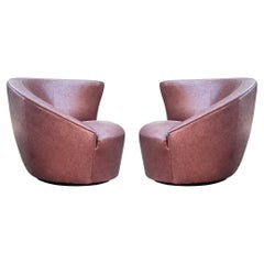 Pair of Leather Mid Century Modern Swivel Lounge Chairs by Vladimir Kagan 
