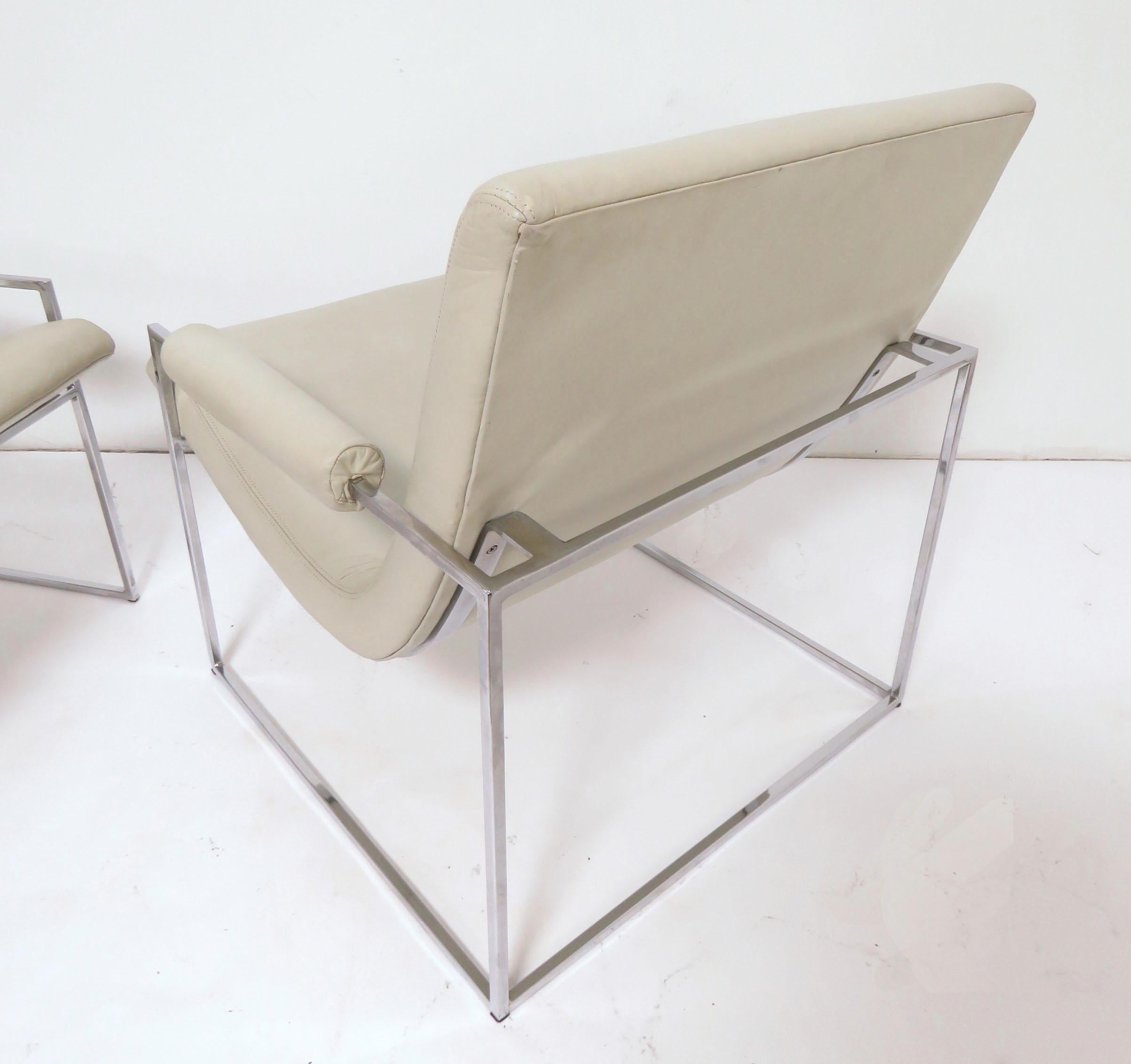 Pair of Leather Milo Baughman Scoop Lounge Chairs for Thayer Coggin In Good Condition In Peabody, MA