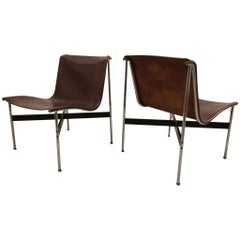 Paire de chaises en cuir "New York" par Katavolos pour Laverne:: USA:: vers 1952