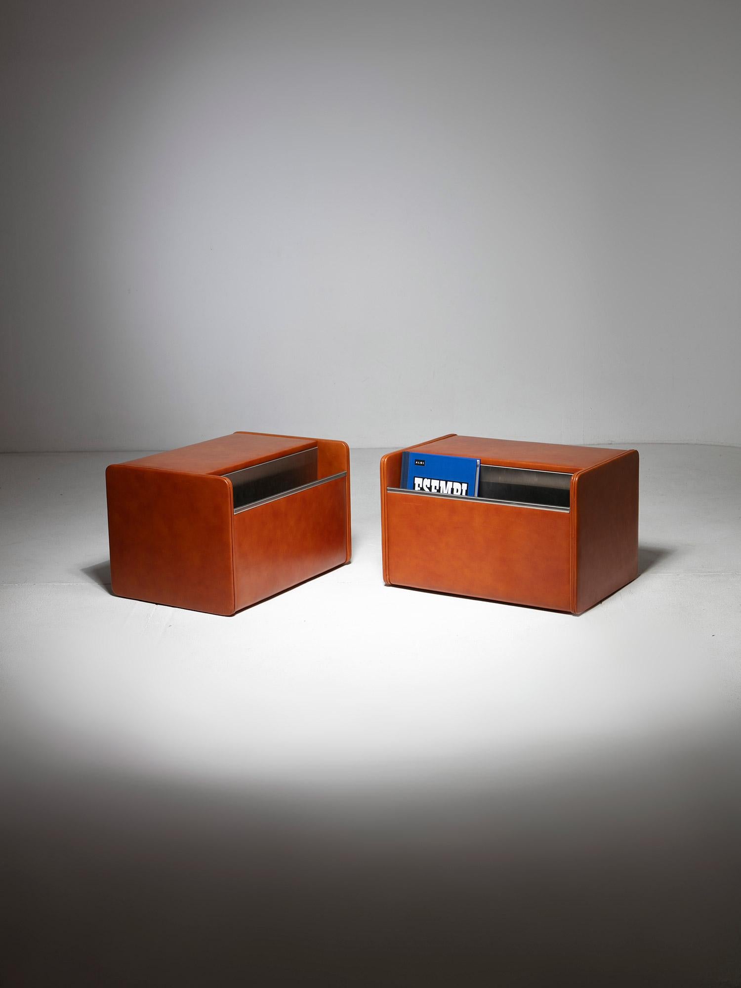 Pair of Leather Night Stands by Luigi Massoni for Poltrona Frau, Italy, 1960s For Sale 5