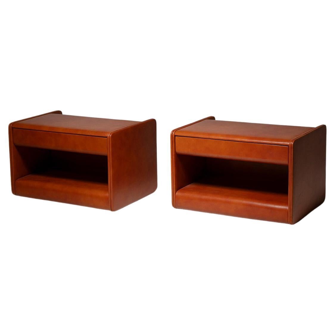 Pair of Leather Night Stands by Luigi Massoni for Poltrona Frau, Italy, 1960s For Sale