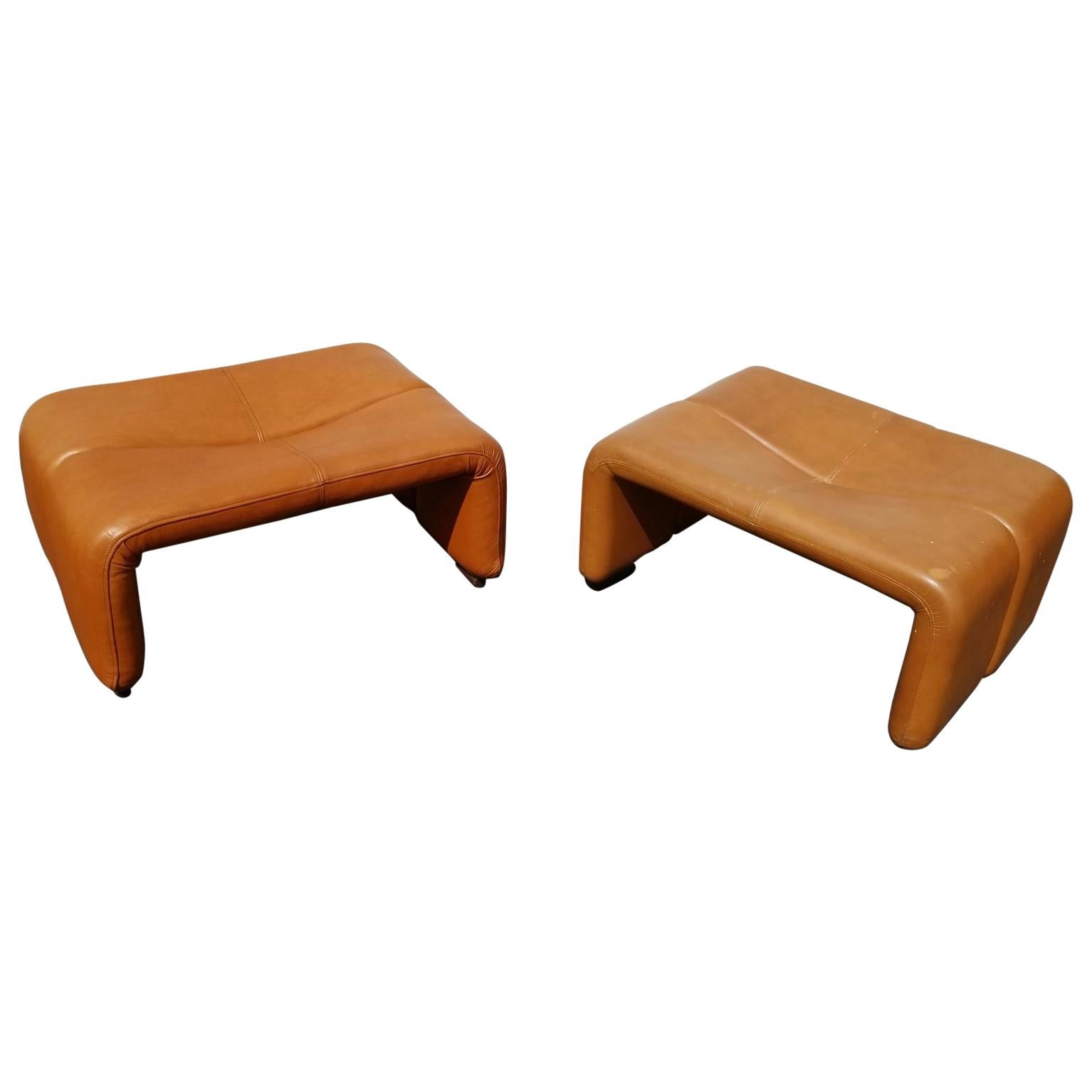 Pair of Leather Ottoman by Afra & Tobia Scarpa for B&B Italia