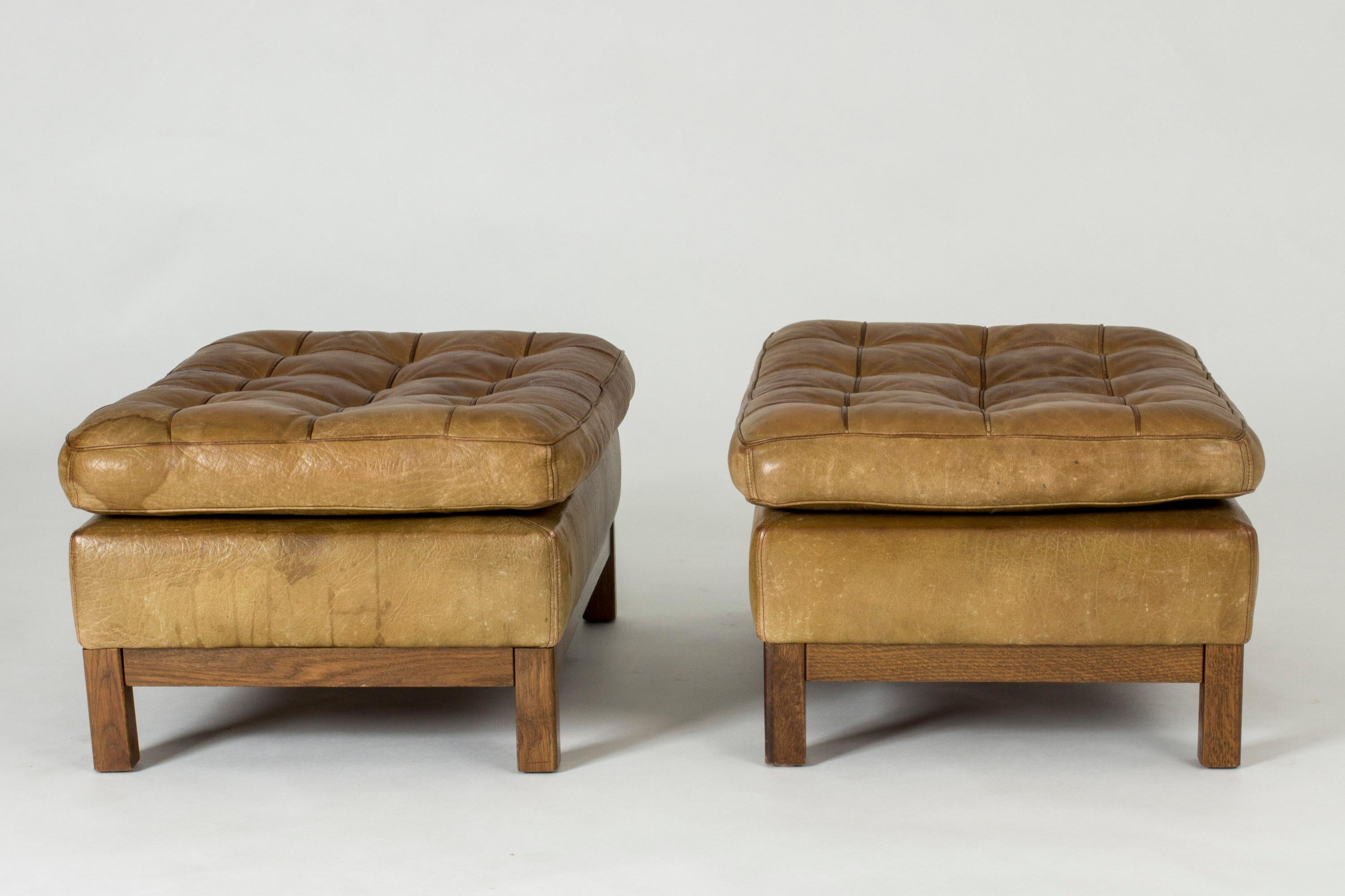 Scandinavian Modern Pair of Leather Ottomans by Arne Norell
