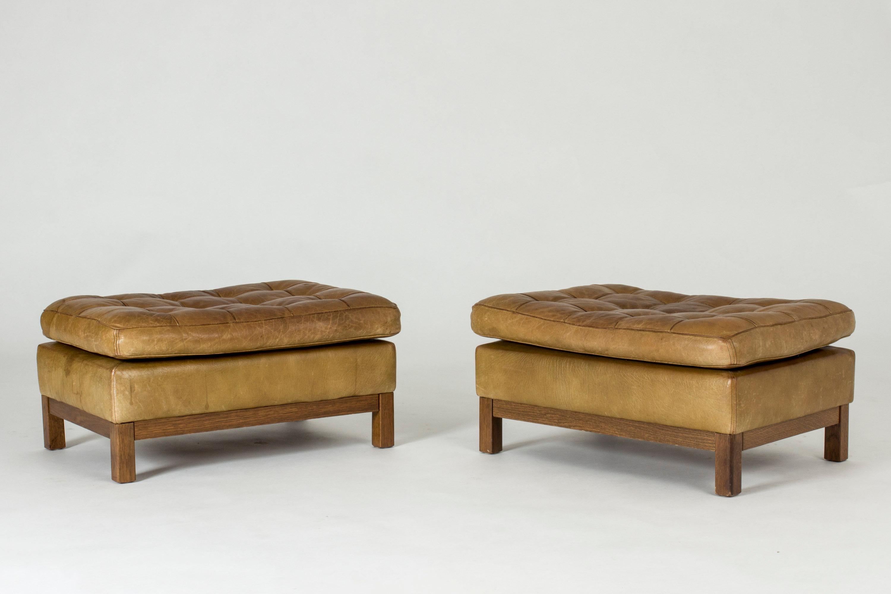 Swedish Pair of Leather Ottomans by Arne Norell