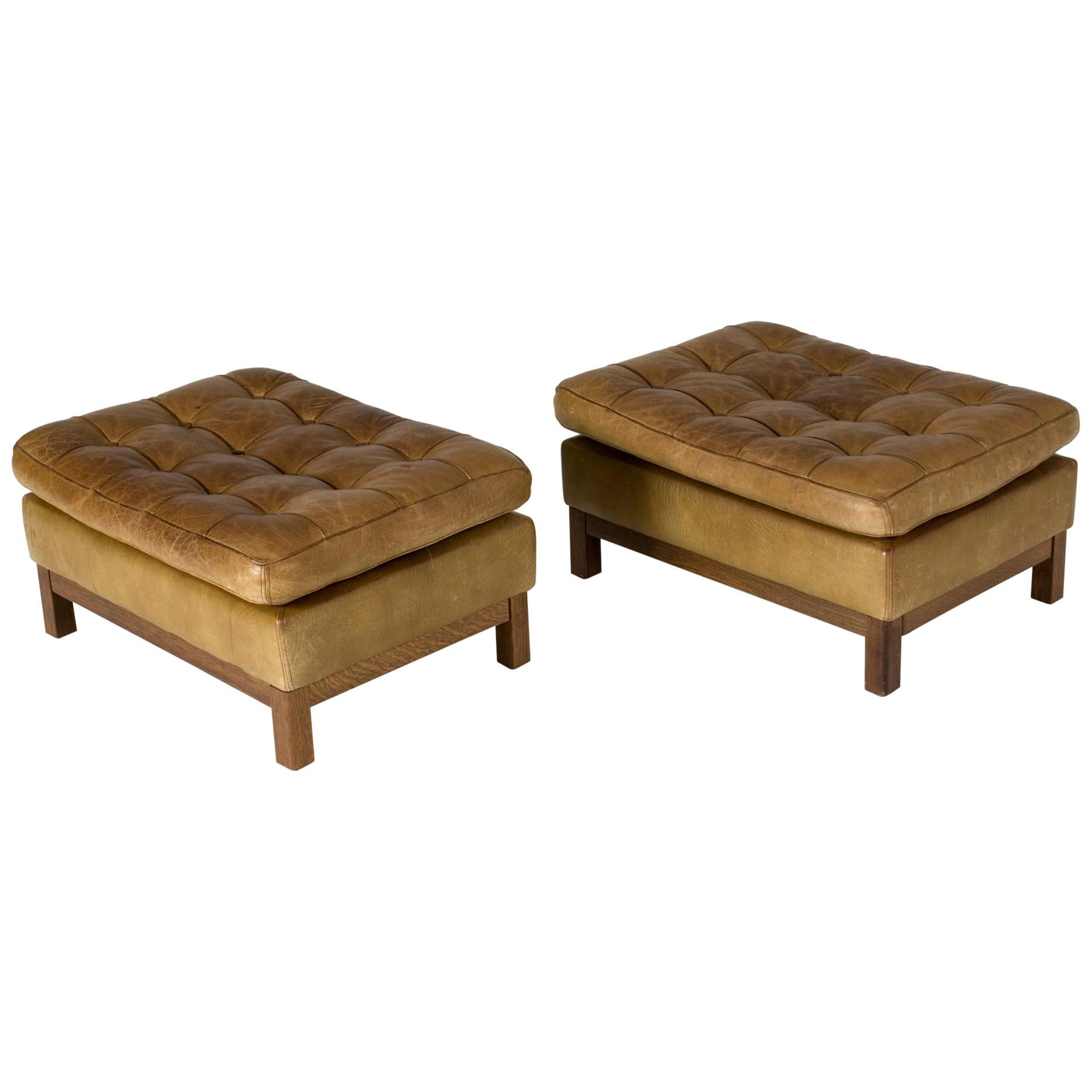 Pair of Leather Ottomans by Arne Norell