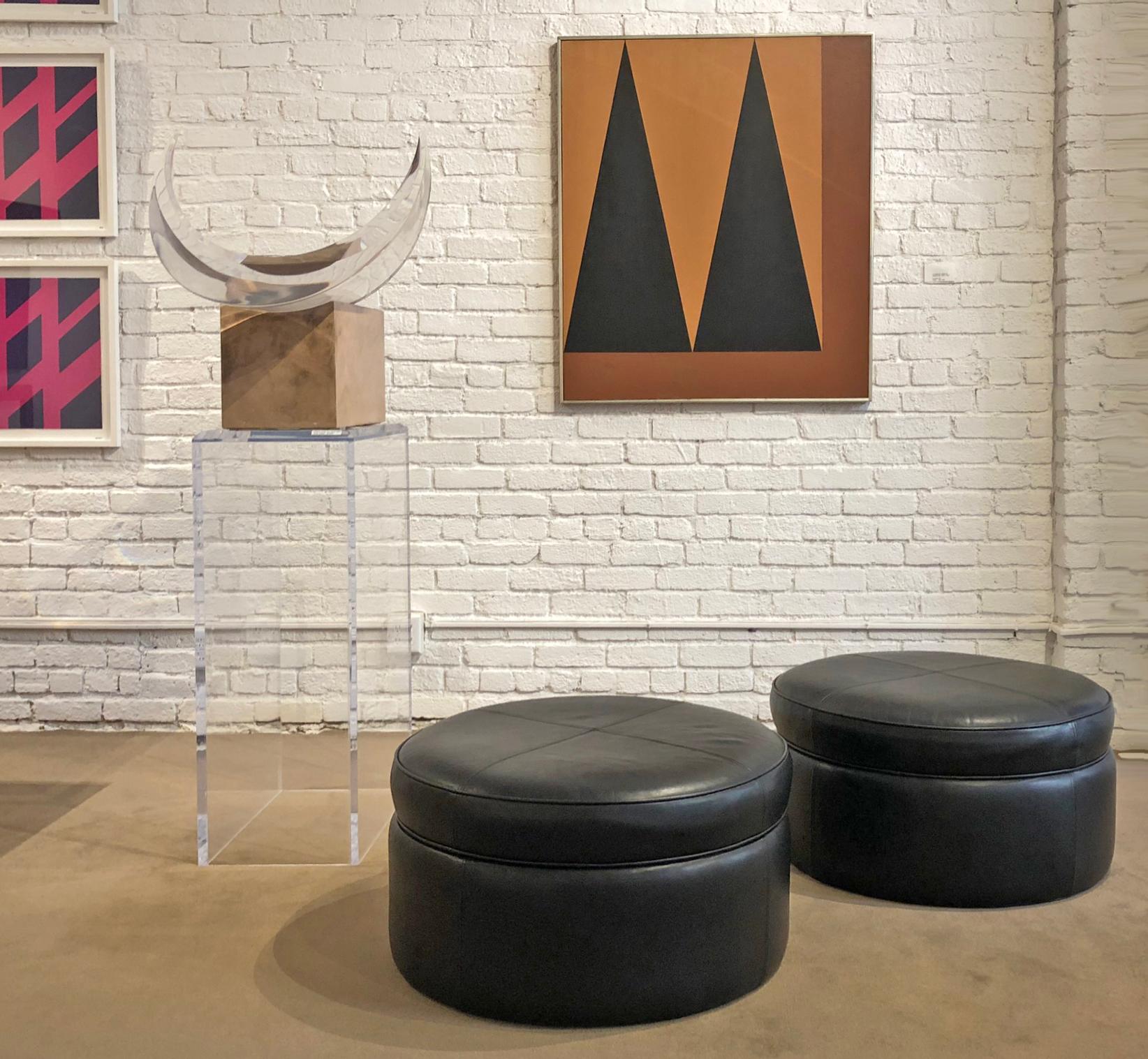 Modern Pair of Leather Ottomans by Donghia