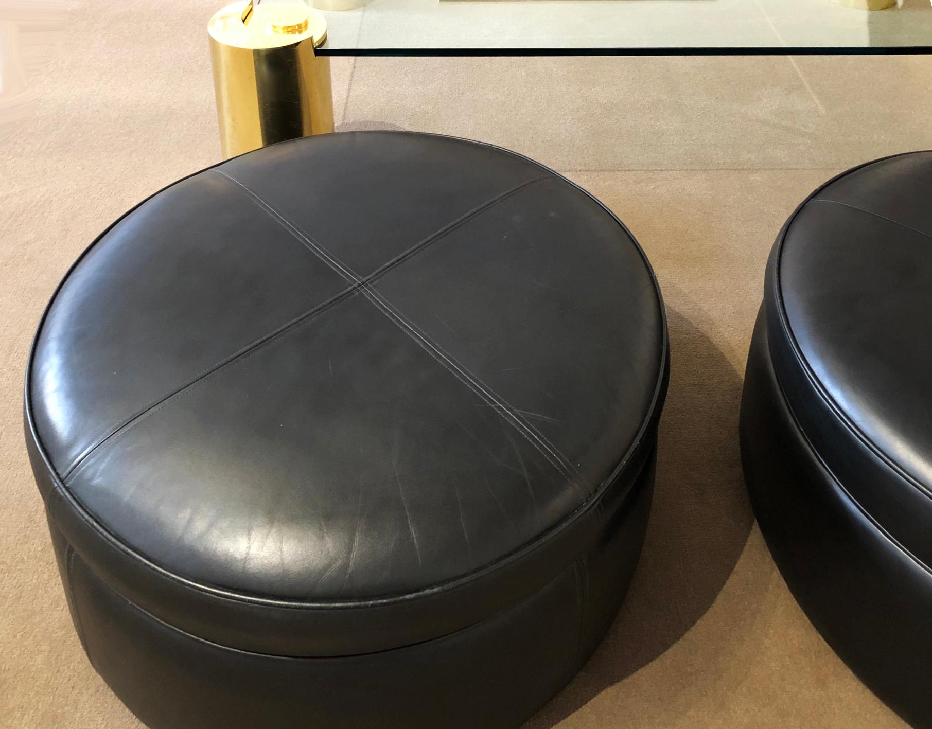 Italian Pair of Leather Ottomans by Donghia