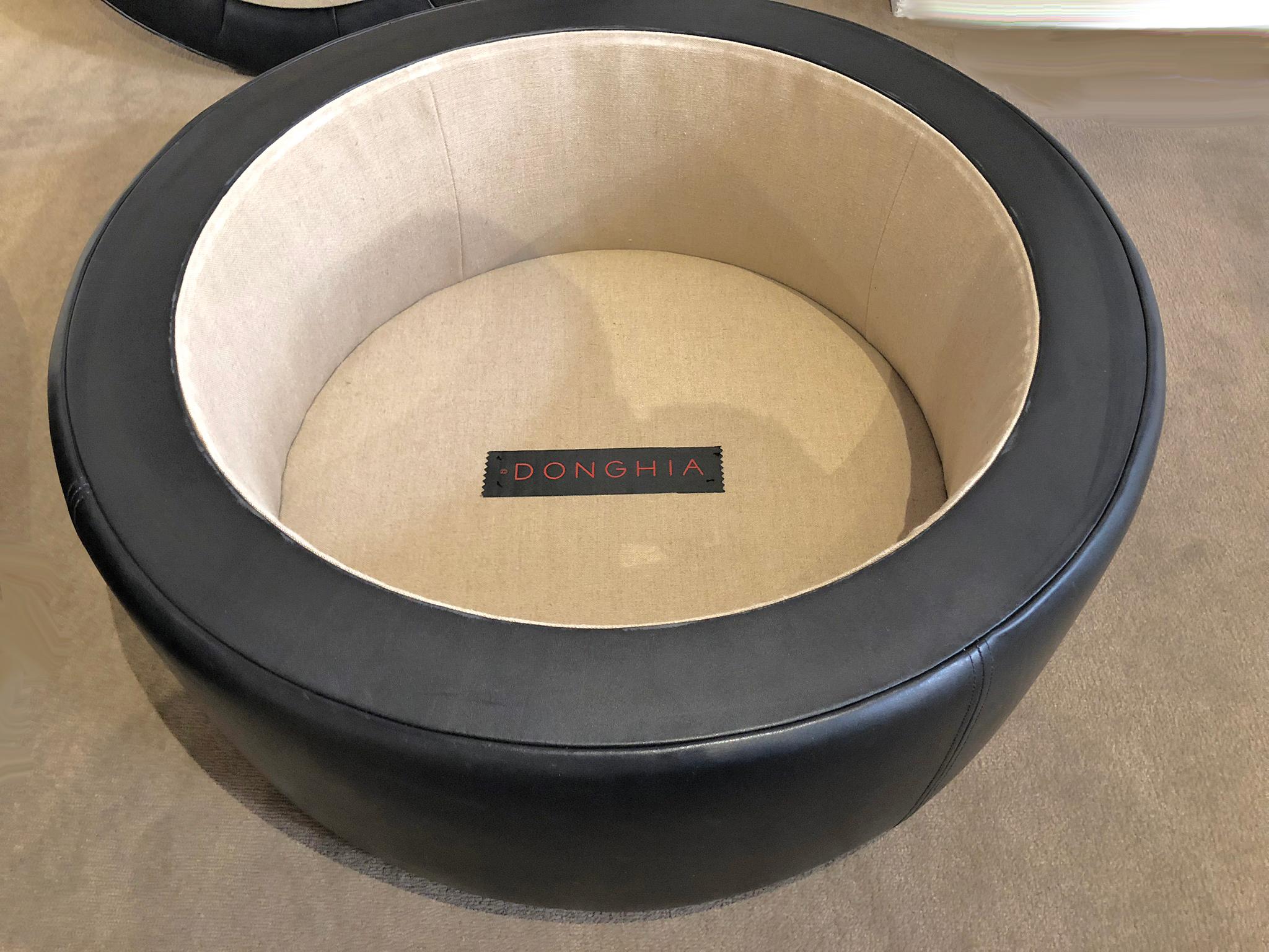 Hand-Crafted Pair of Leather Ottomans by Donghia
