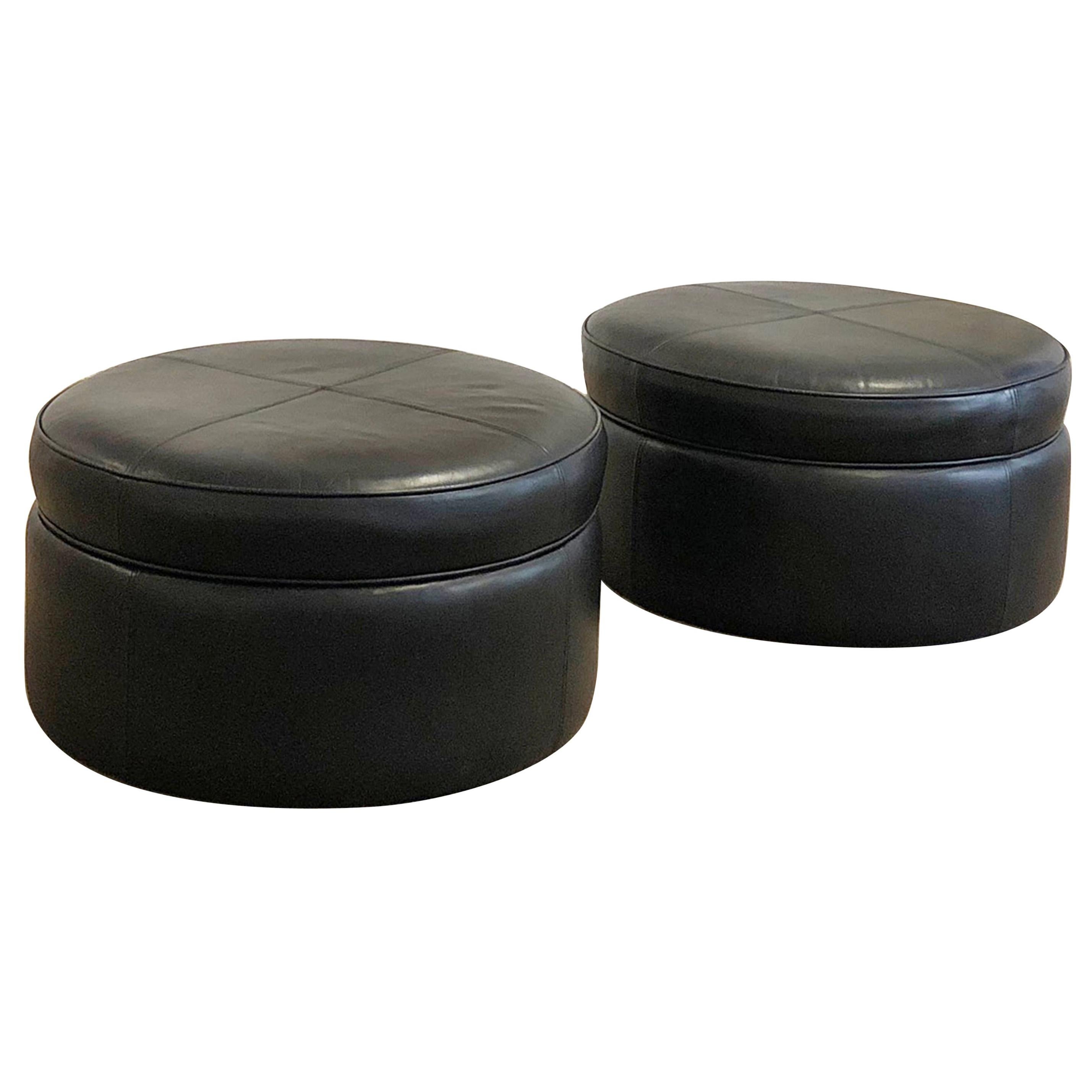 Pair of Leather Ottomans by Donghia