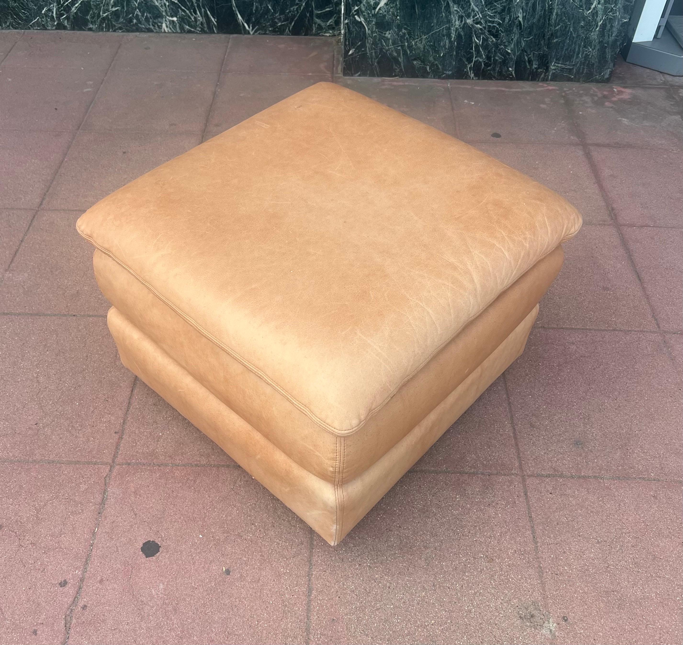 Post-Modern Pair of Leather Ottomans Postmodern Ralph Lauren Style