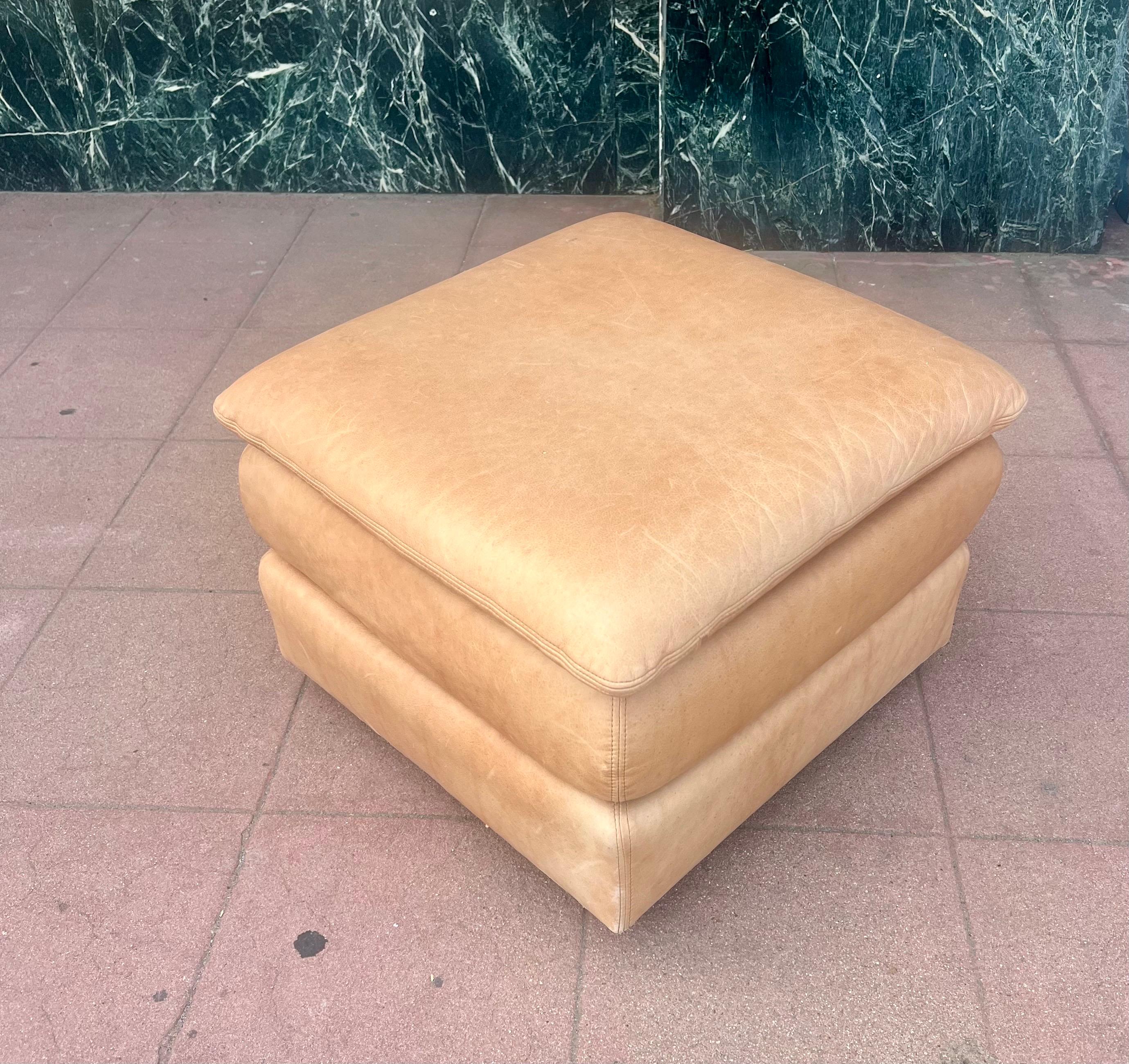 20th Century Pair of Leather Ottomans Postmodern Ralph Lauren Style