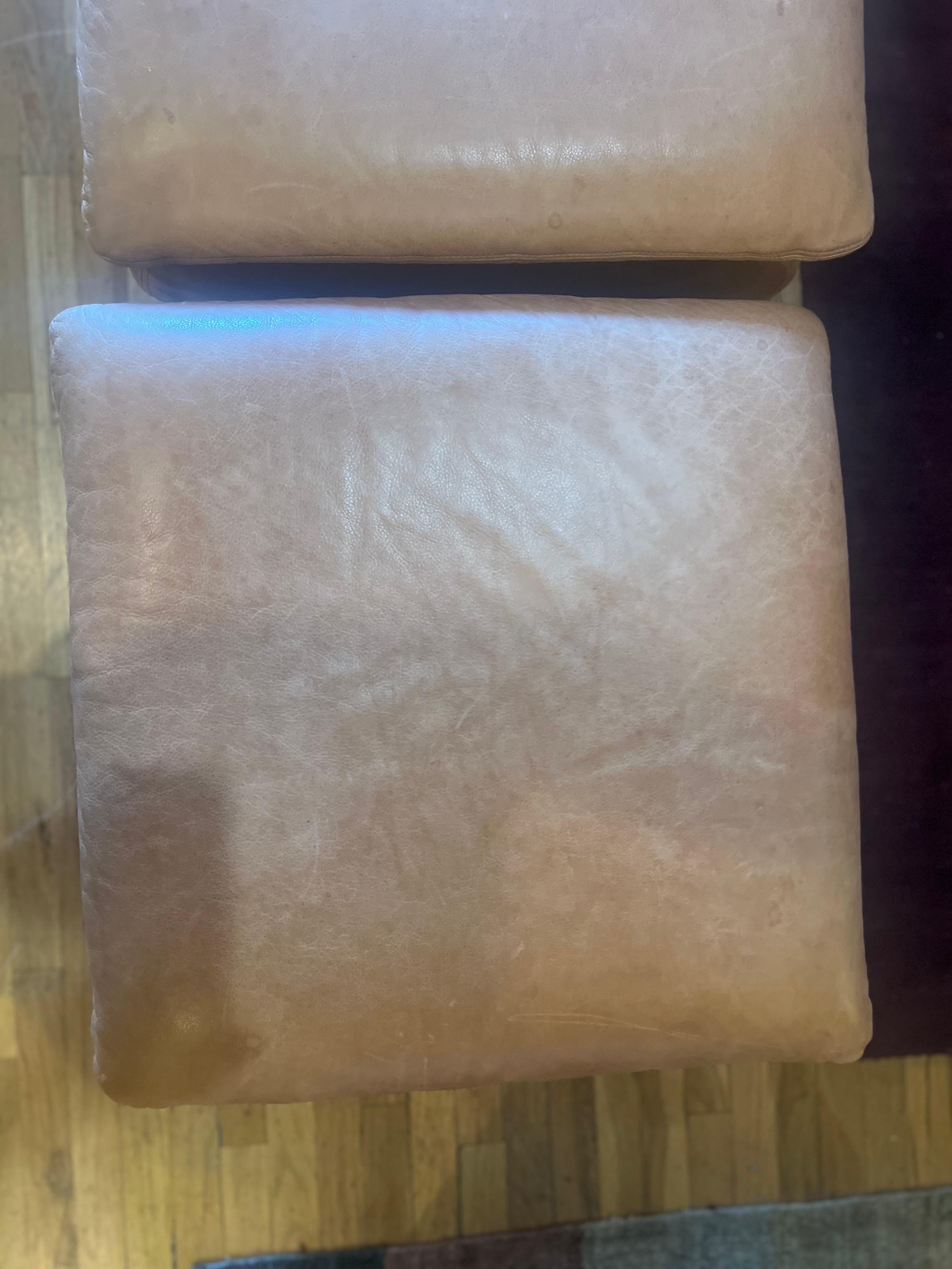 Pair of Leather Ottomans Postmodern Ralph Lauren Style 3