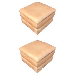 Pair of Leather Ottomans Postmodern Ralph Lauren Style