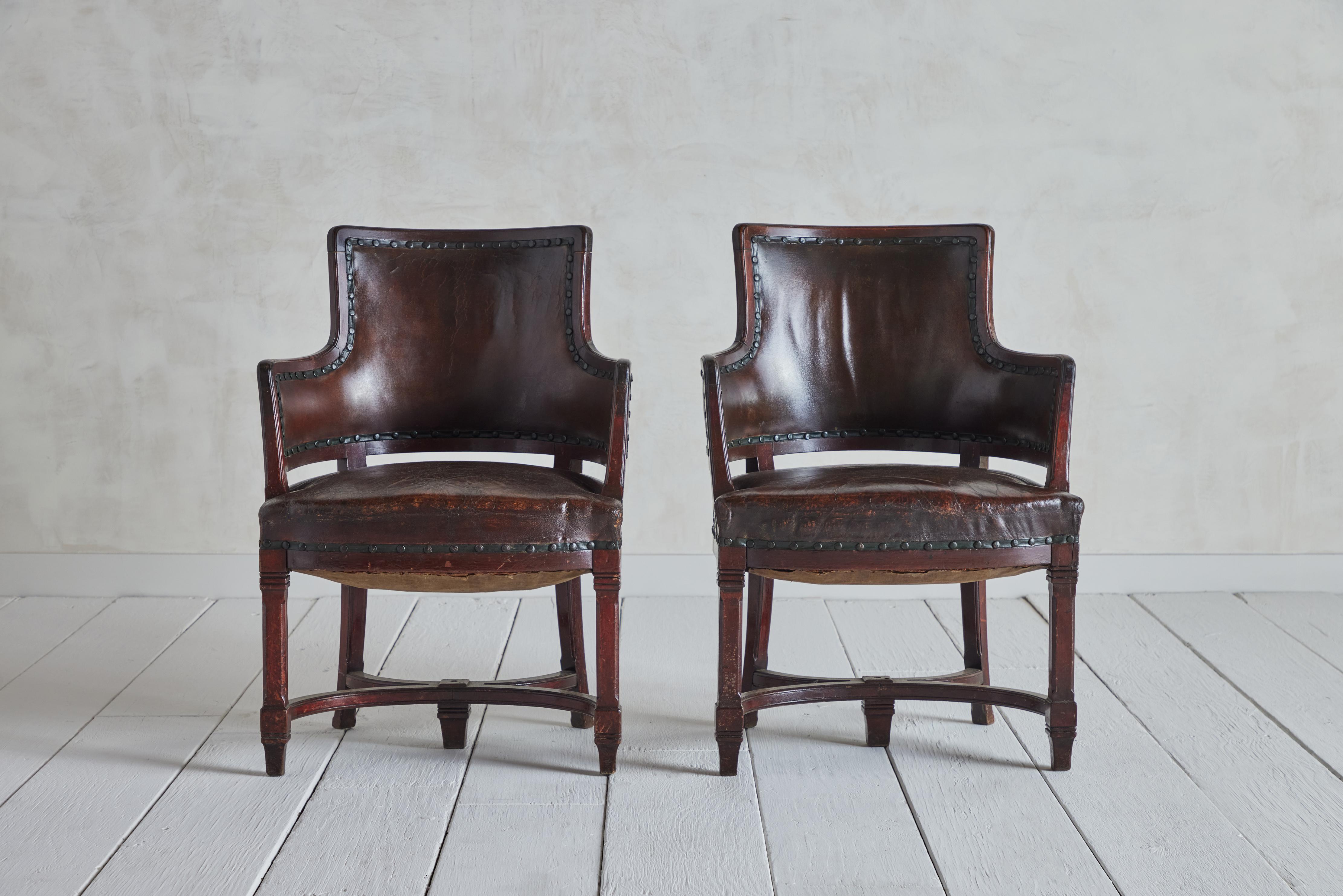 Pair of Leather Pull Up Chairs In Good Condition In Los Angeles, CA