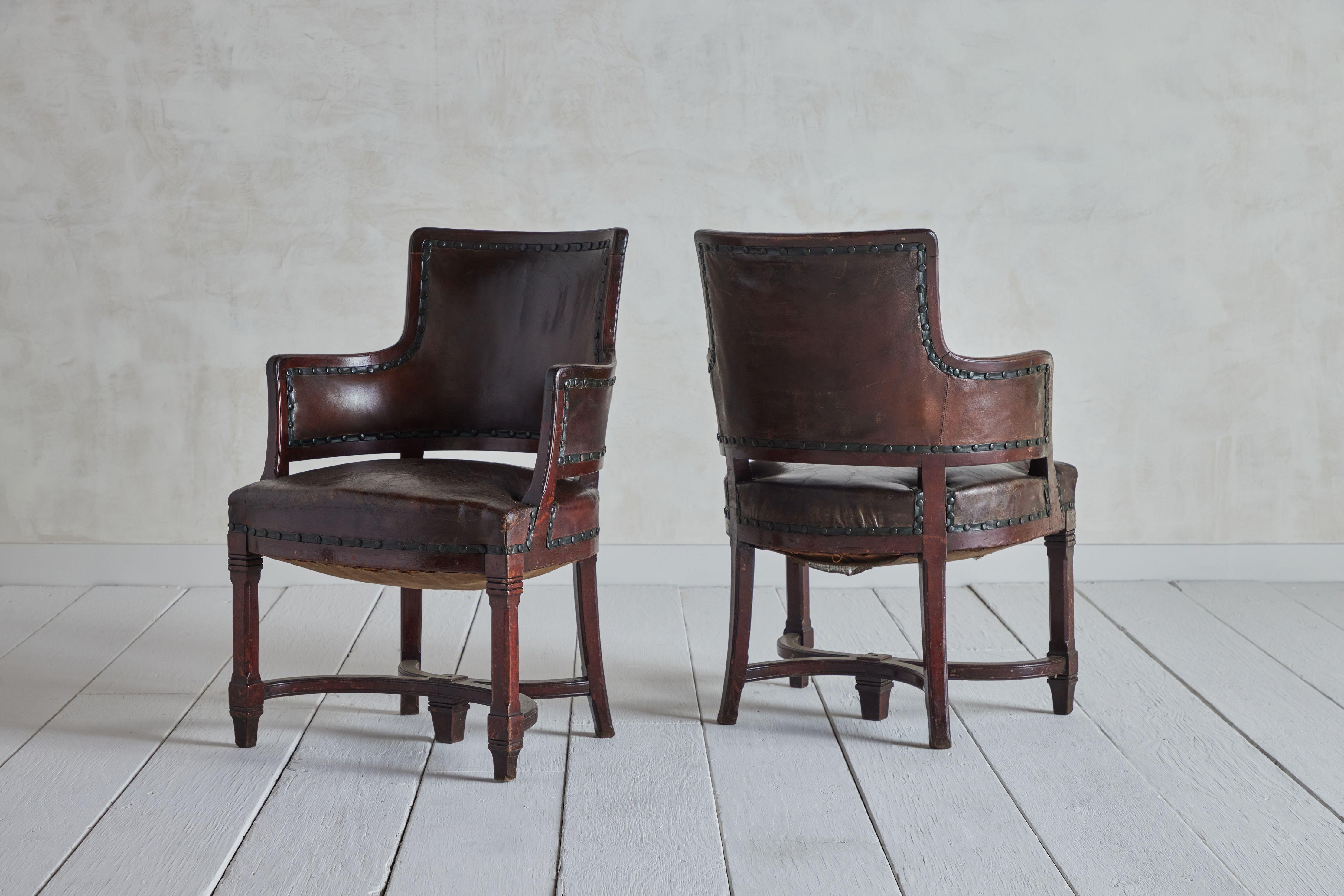 Pair of Leather Pull Up Chairs 2